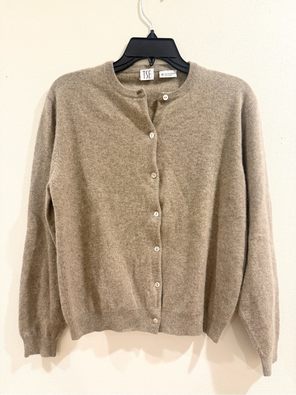TSE Women's Cashmere Crewneck Cardigan in Taupe Heather